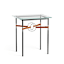Hubbardton Forge Equus 22" Wide Glass Top Glass, Leather, and Metal Table Black / Vintage Platinum / Chestnut