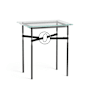 Hubbardton Forge Equus 22" Wide Glass Top Glass, Leather, and Metal Table Black / Vintage Platinum / Black