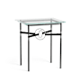 Hubbardton Forge Equus 22" Wide Glass Top Glass, Leather, and Metal Table Black / Sterling / Black