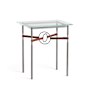 Hubbardton Forge Equus 22" Wide Glass Top Glass, Leather, and Metal Table Natural Iron / Dark Smoke / British Brown