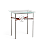 Hubbardton Forge Equus 22" Wide Glass Top Glass, Leather, and Metal Table Natural Iron / Vintage Platinum / British Brown
