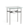 Hubbardton Forge Equus 22" Wide Glass Top Glass, Leather, and Metal Table Natural Iron / Vintage Platinum / Black