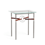 Hubbardton Forge Equus 22" Wide Glass Top Glass, Leather, and Metal Table Natural Iron / Sterling / British Brown