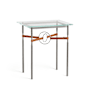 Hubbardton Forge Equus 22" Wide Glass Top Glass, Leather, and Metal Table Natural Iron / Sterling / Chestnut