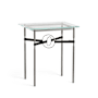 Hubbardton Forge Equus 22" Wide Glass Top Glass, Leather, and Metal Table Natural Iron / Sterling / Black