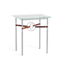 Hubbardton Forge Equus 22" Wide Glass Top Glass, Leather, and Metal Table Vintage Platinum / Sterling / British Brown