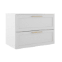 ICO Bath Rhythm 32" Wide Vanity Set with Cabinet, Stone Composite Vanity Cabinet Top, Frameless Mirror, Modern Legs, and Handle Pull - Less Sink Matte White