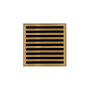 Infinity Drain 4" x 4" ND 4 Center Drain Complete Kit with Lines Pattern Decorative Plate with PVC Drain Body, 2" Outlet Polished Brass