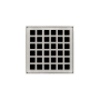 Infinity Drain 4" x 4" QD 4 Center Drain Complete Kit with Squares Pattern Decorative Plate with Cast Iron Drain Body, 2" Outlet Satin Stainless