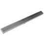 Infinity Drain 96" Site Sizable Stainless Steel Low Profile Linear Drain Kit with 2 1/2" Perforated Offset Slot Grate – Includes PVC Channel, Stop Ends, and Outlet Assembly Polished Stainless