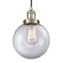 Innovations Lighting Beacon Single Light 8" Wide Mini Pendant with Adjustable Cord Antique Brass / Clear