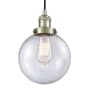 Innovations Lighting Beacon Single Light 8" Wide Mini Pendant with Adjustable Cord Antique Brass / Seedy