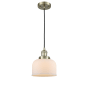 Innovations Lighting Large Bell 8" Wide Mini Pendant - Cord Suspension Antique Brass / Matte White Cased