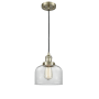 Innovations Lighting Large Bell 8" Wide Mini Pendant - Cord Suspension Antique Brass / Clear