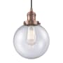 Innovations Lighting Beacon Single Light 8" Wide Mini Pendant with Adjustable Cord Antique Copper / Seedy