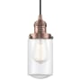 Innovations Lighting Dover 5" Wide Mini Cord Hung Pendant Antique Copper / Clear