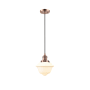 Innovations Lighting Small Oxford Single Light 8" Wide Mini Pendant with Adjustable Cord Antique Copper / Matte White Cased