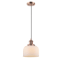 Innovations Lighting Large Bell 8" Wide Mini Pendant - Cord Suspension Antique Copper / Matte White Cased