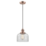 Innovations Lighting Large Bell 8" Wide Mini Pendant - Cord Suspension Antique Copper / Clear