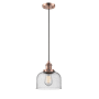 Innovations Lighting Large Bell 8" Wide Mini Pendant - Cord Suspension Antique Copper / Seedy
