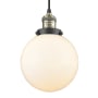 Innovations Lighting Beacon Single Light 8" Wide Mini Pendant with Adjustable Cord Black Antique Brass / Matte White Cased