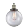 Innovations Lighting Beacon Single Light 8" Wide Mini Pendant with Adjustable Cord Black Antique Brass / Clear