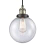 Innovations Lighting Beacon Single Light 8" Wide Mini Pendant with Adjustable Cord Black Antique Brass / Seedy