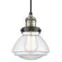 Innovations Lighting Olean 7" Wide Mini Cord Hung Pendant Black Antique Brass / Clear