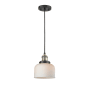 Innovations Lighting Large Bell 8" Wide Mini Pendant - Cord Suspension Black Antique Brass / Matte White Cased