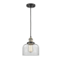 Innovations Lighting Large Bell 8" Wide Mini Pendant - Cord Suspension Black Antique Brass / Clear