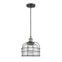 Innovations Lighting Large Bell Cage 9" Wide Mini Pendant - Cord Suspension Black Antique Brass / Clear