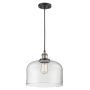 Innovations Lighting X-Large Bell Single Light 12" Wide Pendant Black Antique Brass / Clear