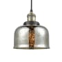 Innovations Lighting Large Bell 8" Wide Mini Pendant - Cord Suspension Black Antique Brass / Silver Mercury