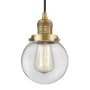 Innovations Lighting Beacon Single Light 6" Wide Mini Pendant with Adjustable Cord Brushed Brass / Clear