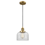 Innovations Lighting Large Bell 8" Wide Mini Pendant - Cord Suspension Brushed Brass / Clear
