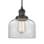 Innovations Lighting Large Bell 8" Wide Mini Pendant - Cord Suspension Matte Black / Clear