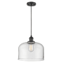 Innovations Lighting X-Large Bell Single Light 12" Wide Pendant Matte Black / Clear