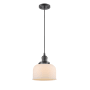 Innovations Lighting Large Bell 8" Wide Mini Pendant - Cord Suspension Oiled Rubbed Bronze / Matte White Cased