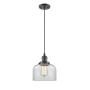 Innovations Lighting Large Bell 8" Wide Mini Pendant - Cord Suspension Oiled Rubbed Bronze / Clear