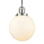Innovations Lighting Beacon Single Light 8" Wide Mini Pendant with Adjustable Cord Brushed Satin Nickel / Matte White Cased