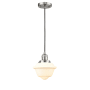 Innovations Lighting Small Oxford Single Light 8" Wide Mini Pendant with Adjustable Cord Brushed Satin Nickel / Matte White Cased