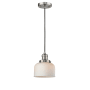 Innovations Lighting Large Bell 8" Wide Mini Pendant - Cord Suspension Brushed Satin Nickel / Matte White Cased