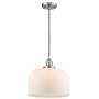 Innovations Lighting X-Large Bell Single Light 12" Wide Pendant Brushed Satin Nickel / Matte White Cased