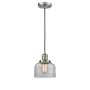 Innovations Lighting Large Bell 8" Wide Mini Pendant - Cord Suspension Brushed Satin Nickel / Clear