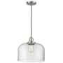 Innovations Lighting X-Large Bell Single Light 12" Wide Pendant Brushed Satin Nickel / Clear