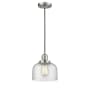 Innovations Lighting Large Bell 8" Wide Mini Pendant - Cord Suspension Satin Nickel / Seedy