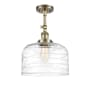 Innovations Lighting Bell 12" Wide Semi-Flush Ceiling Fixture Antique Brass / Clear Deco Swirl