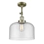 Innovations Lighting X-Large Bell 12" Wide Semi-Flush Ceiling Fixture with 16" Height Antique Brass / Seedy