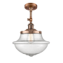 Innovations Lighting Large Oxford 12" Wide Semi-Flush Ceiling Fixture with 16" Height Antique Copper / Seedy