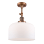 Innovations Lighting X-Large Bell 12" Wide Semi-Flush Ceiling Fixture with 16" Height Antique Copper / Matte White